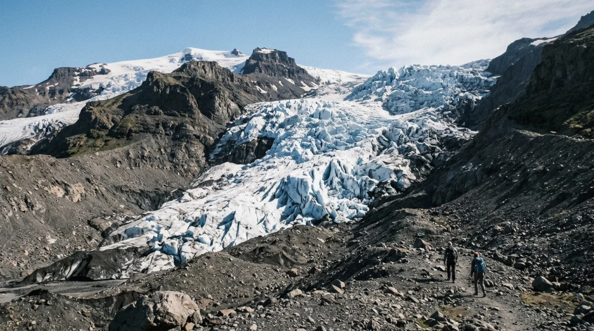 The Falljökull icefall dropping from Öræfajökull toward the Skaftafell valley, the setting for every Falljökull glacier hike in Iceland