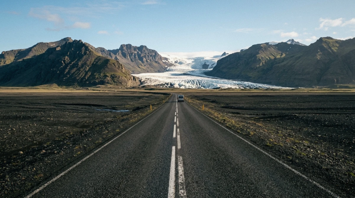 Route 1 highway sign near Hof marking the turn toward the Falljökull glacier hike meeting point close to Skaftafell